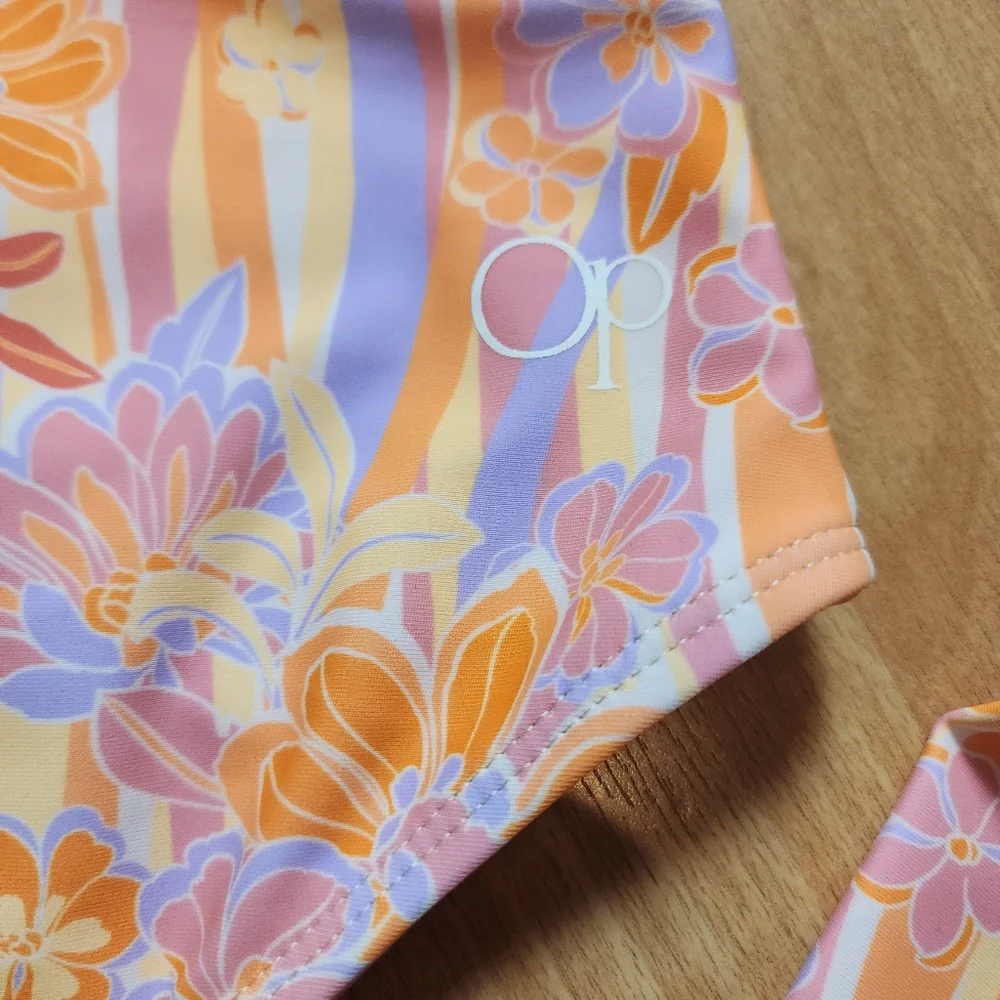 NWT OP Long Sleeve‎ One Piece Cutout Swimsuit Pink Orange Purple Floral Large